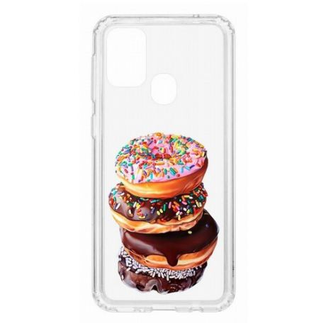 Чехол на Samsung Galaxy M31 Kruche Print Donuts/накладка/с рисунком/прозрачный/бампер/противоударный/ударопрочный/с защитой камеры