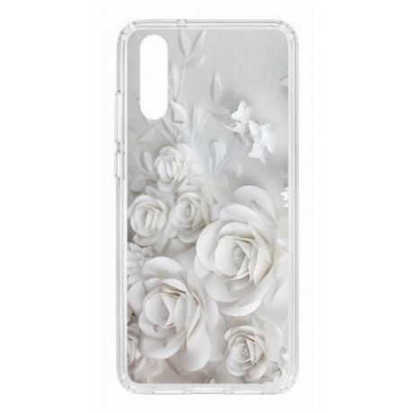 Чехол на Huawei P20 Kruche Print White roses/накладка/с рисунком/прозрачный/бампер/противоударный/ударопрочный/с защитой камеры