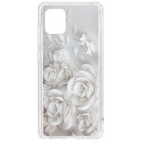 Чехол на Samsung Galaxy Note 10 Lite Kruche Print White roses/накладка/с рисунком/прозрачный/бампер/противоударный/ударопрочный/с защитой камеры