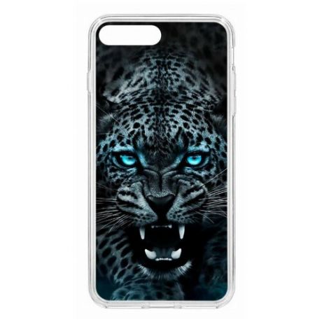 Чехол на Apple iPhone 7 Plus Kruche Print Дикий леопард/накладка/с рисунком/прозрачный/бампер/противоударный/ударопрочный/с защитой камеры