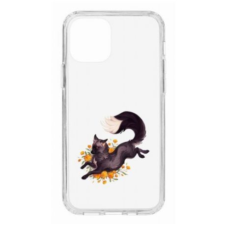 Чехол на Apple iPhone 12 Kruche Print Fox/накладка/с рисунком/прозрачный/бампер/противоударный/ударопрочный/с защитой камеры