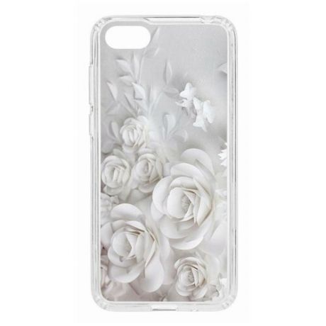 Чехол на Huawei Honor 7A Kruche Print White roses/накладка/с рисунком/прозрачный/бампер/противоударный/ударопрочный/с защитой камеры