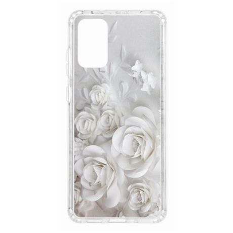 Чехол на Samsung Galaxy S20 Plus Kruche Print White roses/накладка/с рисунком/прозрачный/бампер/противоударный/ударопрочный/с защитой камеры
