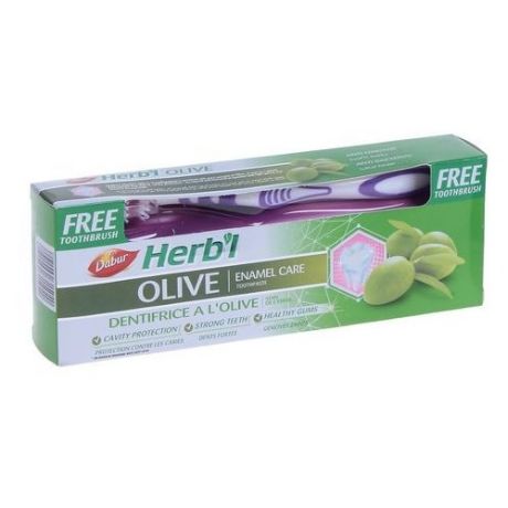 Зубная паста DABUR Аюрведическая Herb'l Olive (с экстрактом оливы) с зубной щеткой 150 гр.