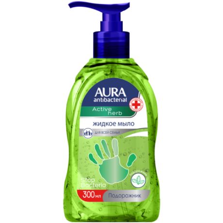 Антибактериальное жидкое мыло для рук AURA с подорожником, 300 мл