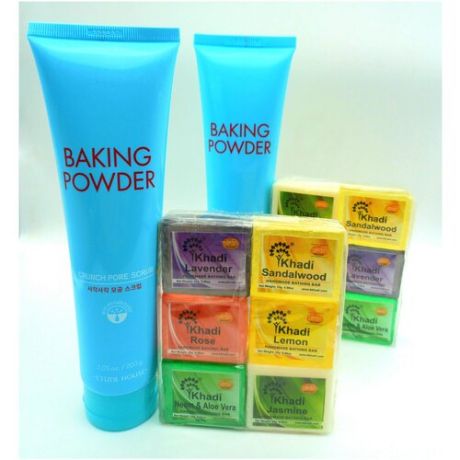 Парфюмированное мыло Индийское 6 штук в упаковке + Содовый скраб для лица Baking Powder