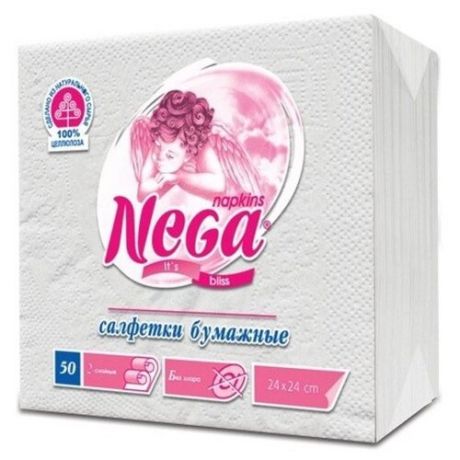 Салфетки бумажные NEGA 24x24 см белые 2-слойные 100 штук в упаковке