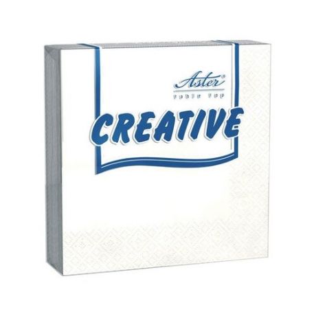 Салфетки бумажные ASTER "Creative", 20 шт. (24 х 24 см, 3-х слойные, белые, 100% целлюлоза)