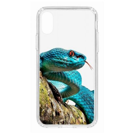 Чехол на iPhone X Kruche Print Змея/накладка/с рисунком/прозрачный/бампер/противоударный/ударопрочный/с защитой камеры