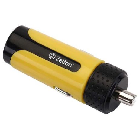 Автомобильное зарядное устройство ZETTON с выходом USB ток зарядки 2,1А черное с желтой вставкой