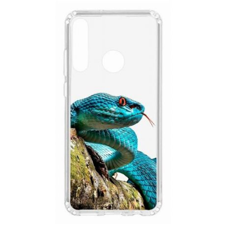 Чехол на Huawei Y6p 2020 Kruche Print Змея/накладка/с рисунком/прозрачный/бампер/противоударный/ударопрочный/с защитой камеры