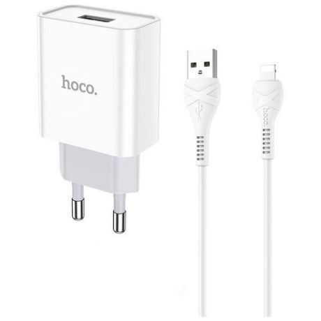 Сетевое зарядное устройство HOCO C81A Asombroso 1xUSB, 2.1A + кабель Lightning 8-pin, 1м (белый)