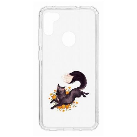 Чехол на Samsung Galaxy M11 Kruche Print Fox/накладка/с рисунком/прозрачный/бампер/противоударный/ударопрочный/с защитой камеры