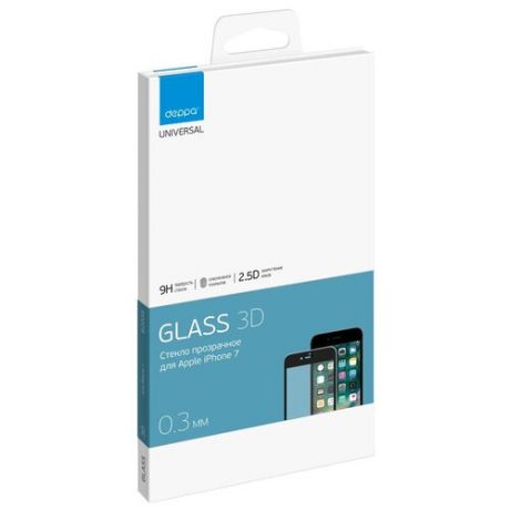 Защитное стекло DEPPA 3D для Apple iPhone 7/8, 0.3 мм, белая рамка