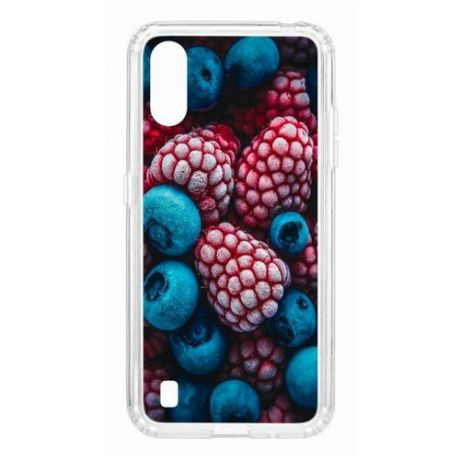 Чехол на Samsung Galaxy A01/A015 Kruche Print Fresh berries/накладка/с рисунком/прозрачный/бампер/противоударный/ударопрочный/с защитой камеры