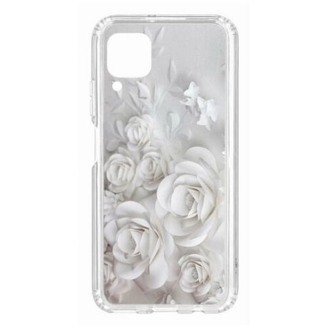 Чехол на Huawei P40 Lite Kruche Print White roses/накладка/с рисунком/прозрачный/бампер/противоударный/ударопрочный/с защитой камеры