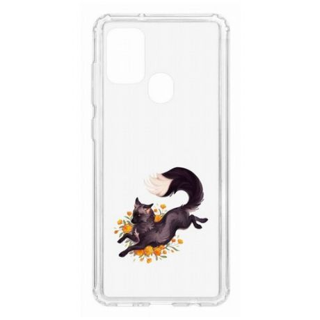 Чехол на Samsung Galaxy A21S Kruche Print Fox/накладка/с рисунком/прозрачный/бампер/противоударный/ударопрочный/с защитой камеры