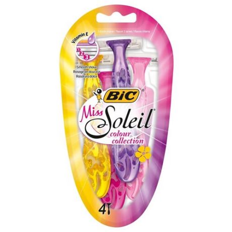 Бритва женская Miss Soleil Colour Collection, 3 лезвия, 4 шт