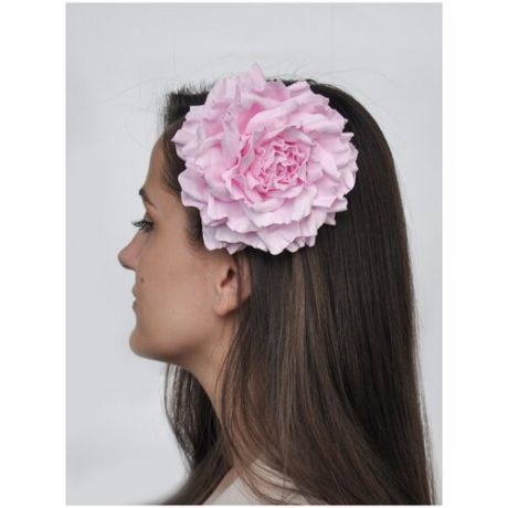 Большая брошь заколка для волос цветок роза светло-розовая 180008
