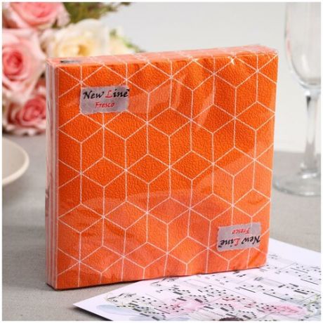 Салфетки бумажные Кубики 3D оранжевые, 2-слоя 20 листов 33*33
