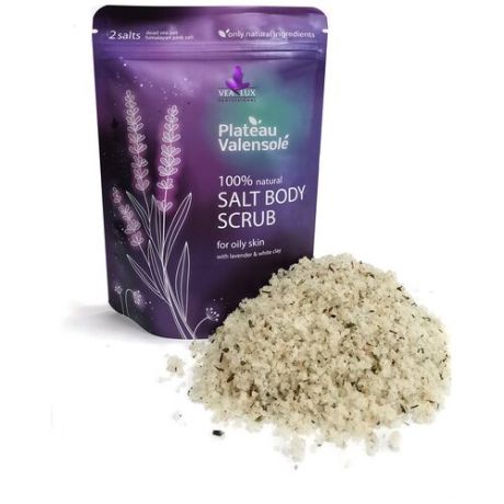 Скраб солевой Plateau Valensole для жирной кожи тела, 100 % натуральный, с лавандой и белой глиной, 200 г