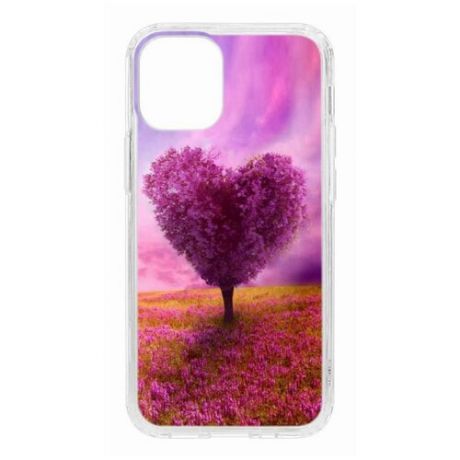 Чехол на Apple iPhone 12 mini Kruche Print Pink heart/накладка/с рисунком/прозрачный/бампер/противоударный/ударопрочный/с защитой камеры