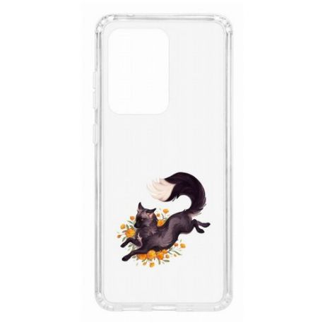 Чехол на Samsung Galaxy S20 Ultra Kruche Print Fox/накладка/с рисунком/прозрачный/бампер/противоударный/ударопрочный/с защитой камеры