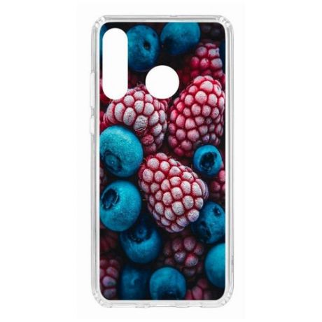 Чехол на Huawei P30 Lite Kruche Print Fresh berries/накладка/с рисунком/прозрачный/бампер/противоударный/ударопрочный/с защитой камеры