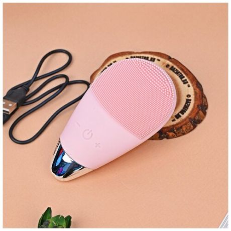 Электрическая ультразвуковая силиконовая щетка-массажер для очищения лица Super Cool Brush, розовая