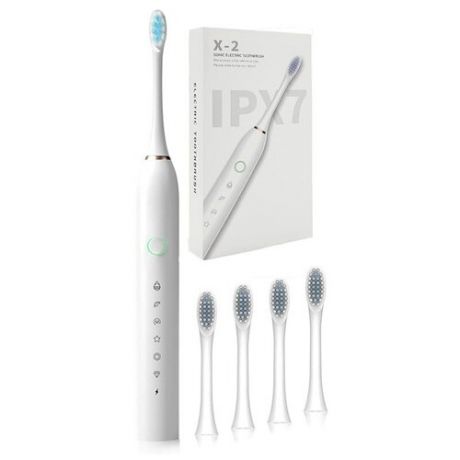 Электрическая зубная щетка Sonic Electric Toothbrush IPX X7-2 в комплекте 4 сменные насадки, черная