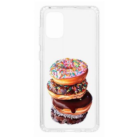 Чехол на Samsung Galaxy A71 Kruche Print Donuts/накладка/с рисунком/прозрачный/бампер/противоударный/ударопрочный/с защитой камеры