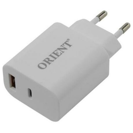 Блок питания Power Delivery, Quick Charge 3.0, USB-A, Type-C, 20Вт | ORIENT PU-C20W