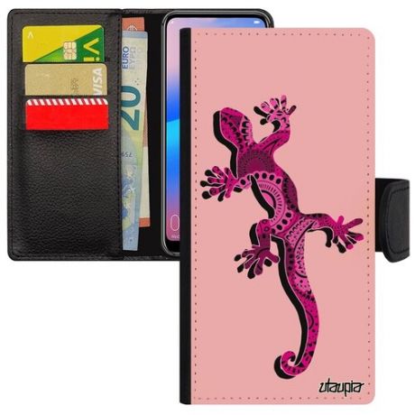 Противоударный чехол-книжка на телефон // Huawei P40 Lite // "Саламандра" Символ Salamander, Utaupia, темно-розовый