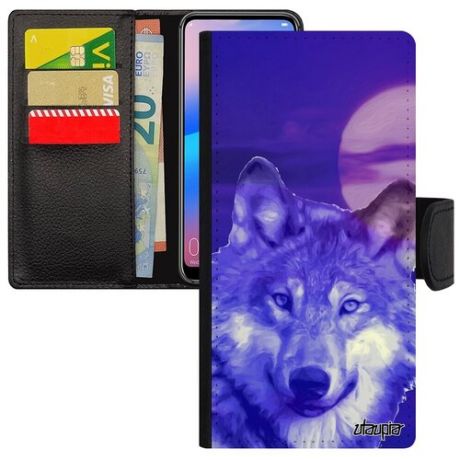 Противоударный чехол-книжка на смартфон // Huawei P40 Lite // "Дикий волк" Одинокий Злой, Utaupia, голубой