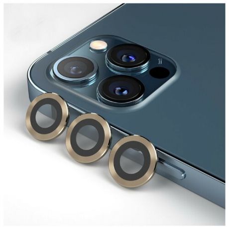 Защитное стекло Blueo Camera ARMOR lens (алюмин. кромка, 3 шт) 0.26 мм для камеры iPhone 12 Pro, цвет Золотой (NPB27-12Pro-GLD)