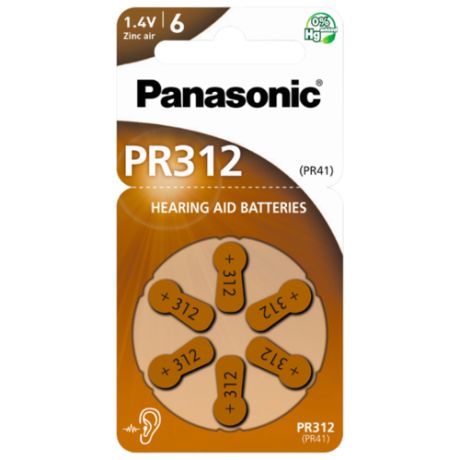 Элемент питания PANASONIC ZA312H(PR41) BL6 (для слуховых аппаратов)