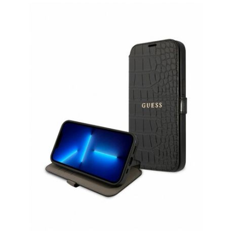 Чехол-книжка CG Mobile Guess PU Croco with metal logo Booktype для iPhone 13, цвет Черный (GUBKP13MPCRBBK)