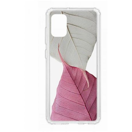 Чехол на Samsung Galaxy A31 Kruche Print Pink and white/накладка/с рисунком/прозрачный/защита камеры/бампер/противоударный/силиконовый