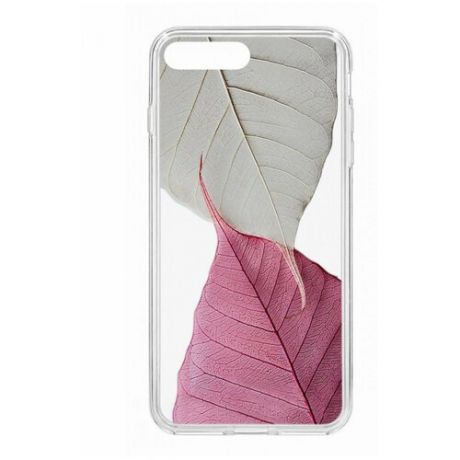 Чехол на Apple iPhone 7 Plus Kruche Print Pink and white/накладка/с рисунком/прозрачный/защита камеры/бампер/противоударный/силиконовый