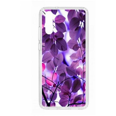 Чехол на Huawei P20 Kruche Print Purple leaves/накладка/с рисунком/прозрачный/защита камеры/бампер/противоударный/силиконовый
