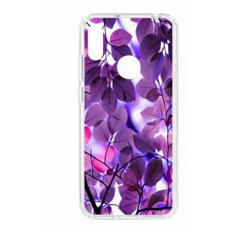 Чехол на Huawei Y6 2019 Kruche Print Purple leaves/накладка/с рисунком/прозрачный/защита камеры/бампер/противоударный/силиконовый