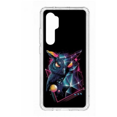 Чехол на Xiaomi Mi Note 10 Lite Kruche Print Retro Owl/накладка/с рисунком/прозрачный/защита камеры/бампер/противоударный/силиконовый