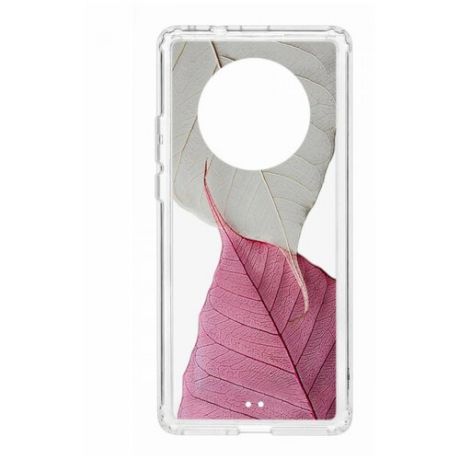 Чехол на Huawei Mate 40 Pro Kruche Print Pink and white/накладка/с рисунком/прозрачный/защита камеры/бампер/противоударный/силиконовый