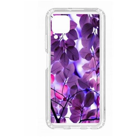 Чехол на Huawei P40 Lite Kruche Print Purple leaves/накладка/с рисунком/прозрачный/защита камеры/бампер/противоударный/силиконовый