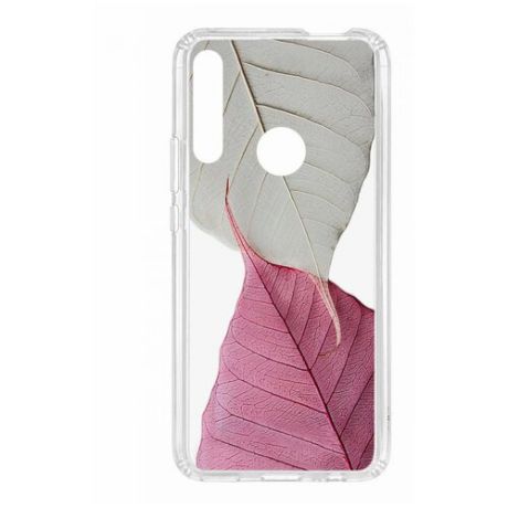 Чехол на Huawei P Smart Z Kruche Print Pink and white/накладка/с рисунком/прозрачный/защита камеры/бампер/противоударный/силиконовый