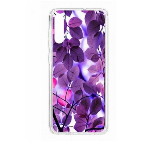 Чехол на Samsung Galaxy A70 2019 Kruche Print Purple leaves/накладка/с рисунком/прозрачный/защита камеры/бампер/противоударный/силиконовый