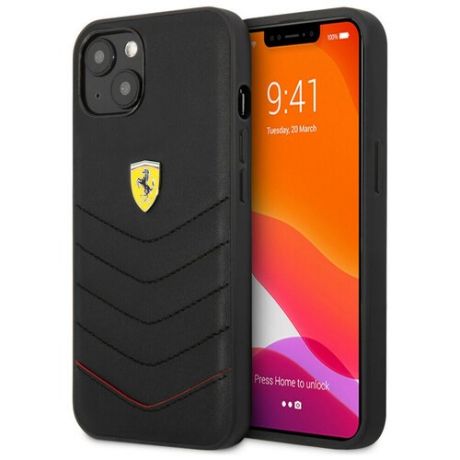 Чехол CG Mobile Ferrari Genuine leather Quilted with metal logo Hard для iPhone 13, цвет Черный (FEHCP13MRQUK)