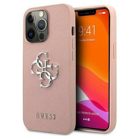 Чехол CG Mobile Guess PU Saffiano 4G Big metal logo Hard для iPhone 13 Pro Max, цвет Розовый (GUHCP13XSA4GSPI)