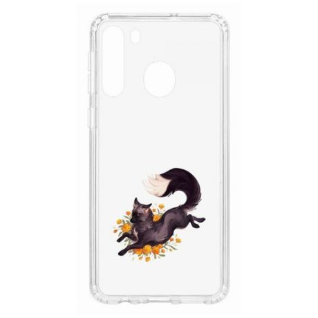 Чехол на Samsung Galaxy A21 Kruche Print Fox/накладка/с рисунком/прозрачный/защита камеры/бампер/противоударный/силиконовый