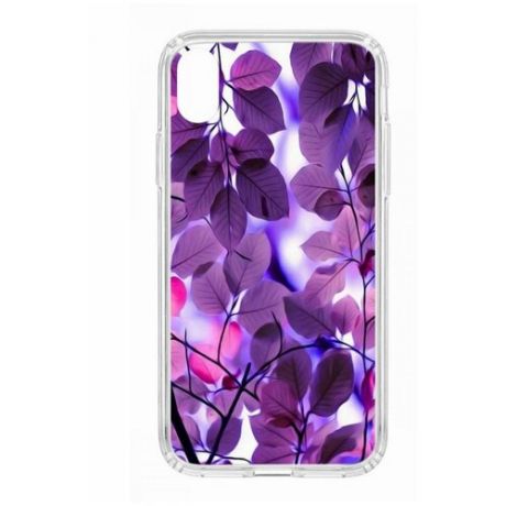 Чехол на Apple iPhone XR Kruche Print Purple leaves/накладка/с рисунком/прозрачный/защита камеры/бампер/противоударный/силиконовый